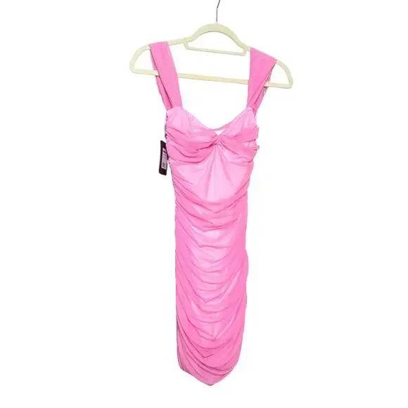 Norma Kamali NEW Walter Mini Dress Size XS in Candy Pink Sweetheart Neckline - Picture 7 of 12